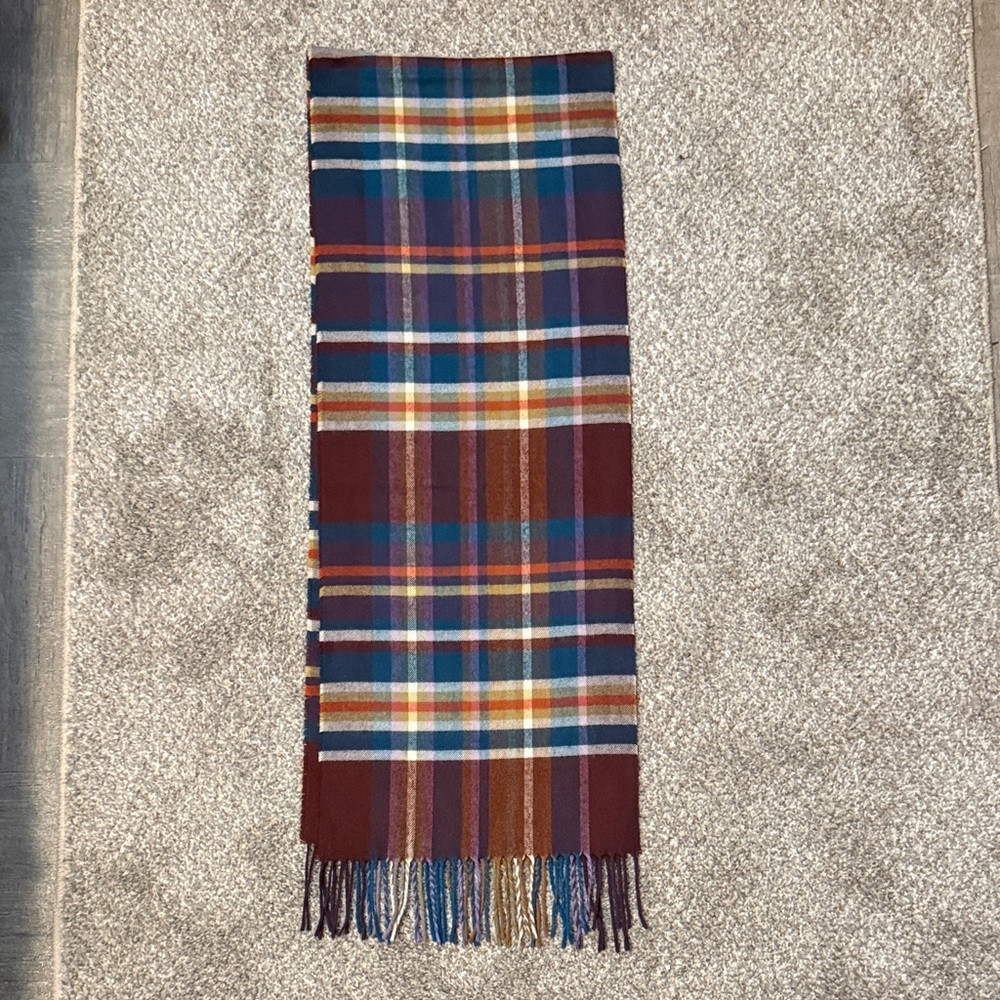 Multicolor Plaid Scarf with Fringe